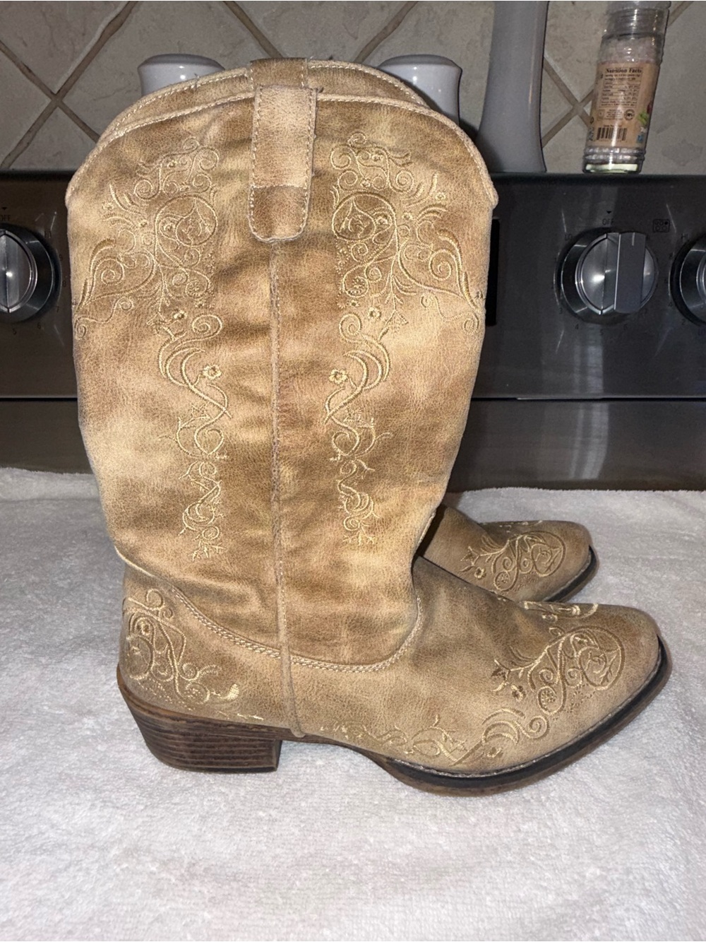 Roper Western Embroidered Mid-Calf Women's Cowgirl Boots - Western Tan‎ Size 9